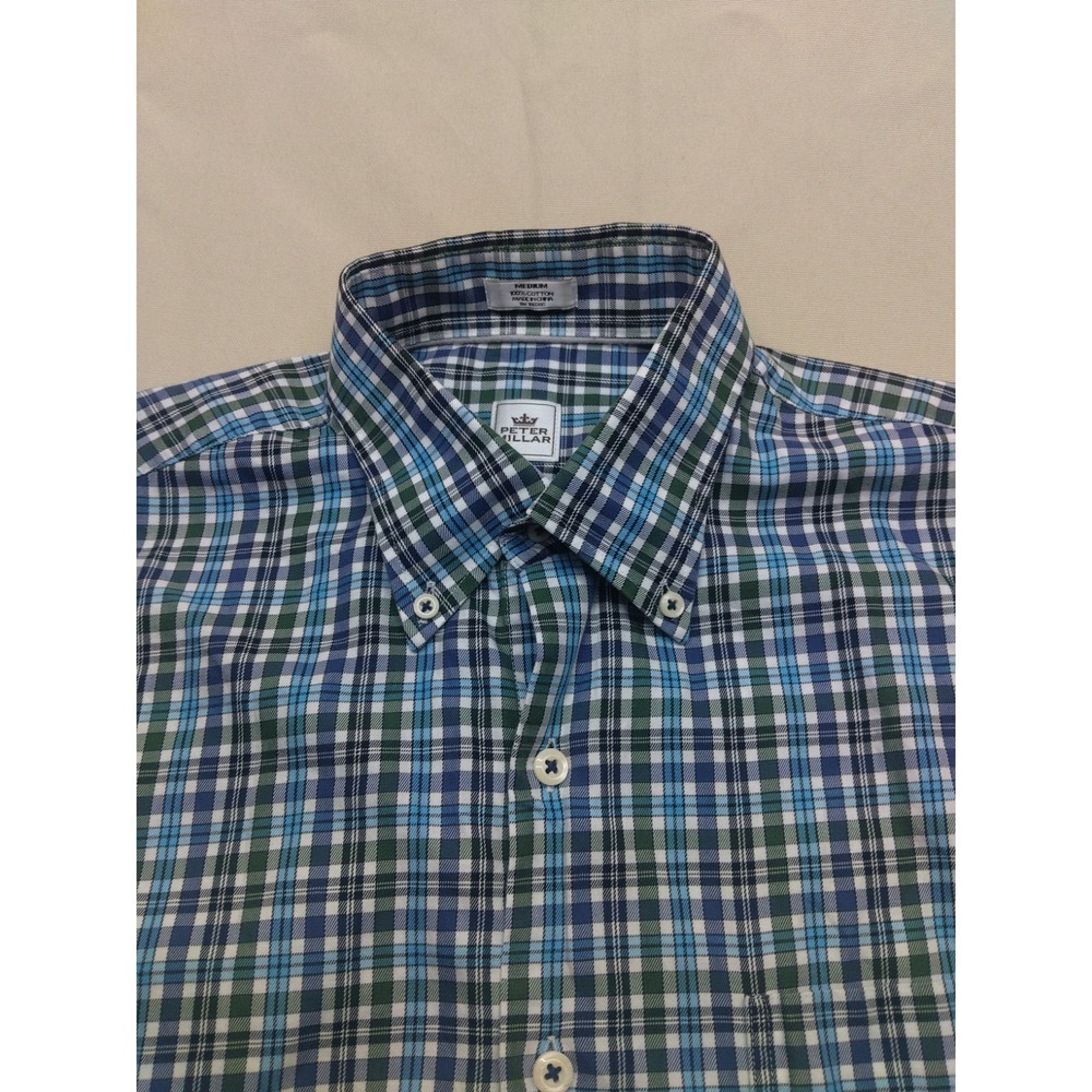 Peter Millar 100% Cotton Long Sleeve Button Down Plaid Shirt Men's Sz Medium